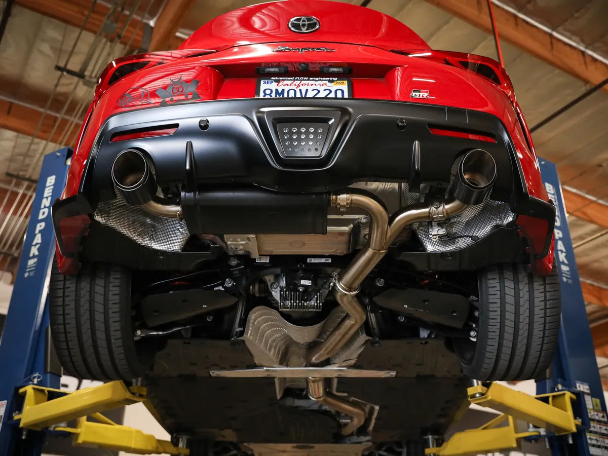 AFE Toyota GR Supra (A90) 20-26 L6-3.0L Takeda 3 IN to 2-1/2 IN 304 Stainless Steel Cat-Back Exhaust System w/ Carbon Fiber Tip