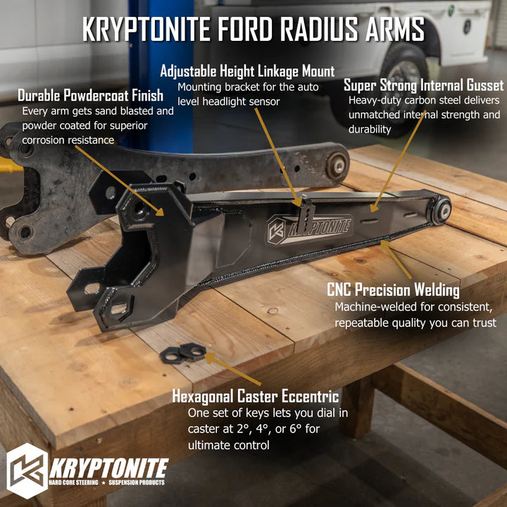 Kryptonite Radius Arm Kit for 2005-2026 Ford Super Duty F-250/F-350/F-450/F-550 | KRFDRD1