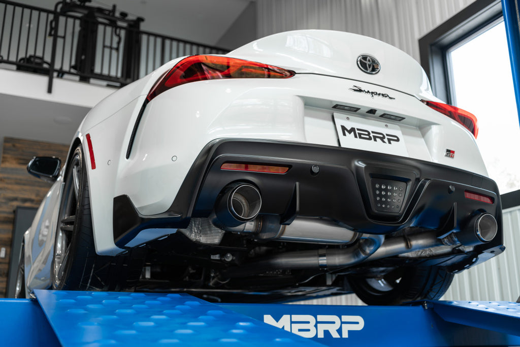 MBRP 2020-2026 Toyota Supra 3.0L T304 Stainless Steel 3 Cat Back Dual Rear with Carbon Fiber Tips | S43003CF