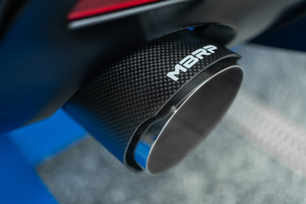 MBRP 2020-2026 Toyota Supra 3.0L T304 Stainless Steel 3 Cat Back Dual Rear with Carbon Fiber Tips | S43003CF