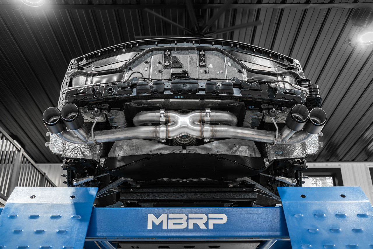 MBRP 2020-2026 Chevrolet Corvette C8 6.2L T304 Stainless Steel 3 Cat-Back Quad Split Rear with Carbon Fiber Tips | S70423CF