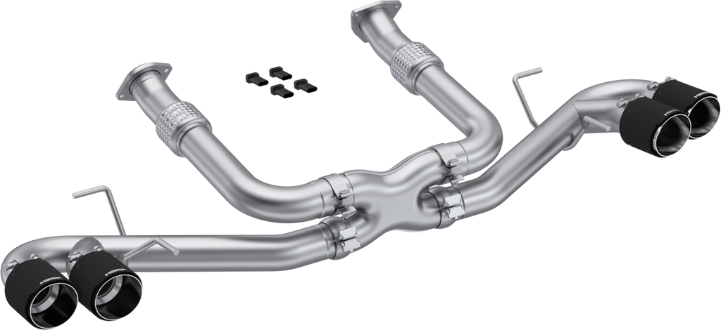 MBRP 2020-2026 Chevrolet Corvette C8 6.2L T304 Stainless Steel 3 Cat-Back Quad Split Rear with Carbon Fiber Tips | S70423CF