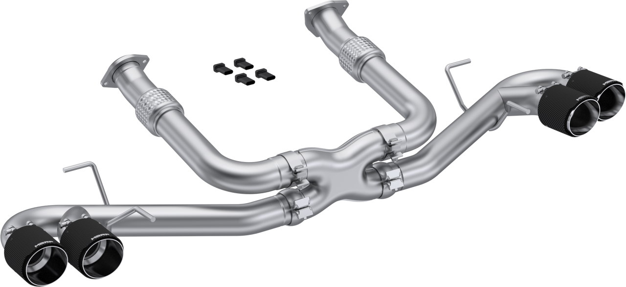 MBRP 2020-2026 Chevrolet Corvette C8 6.2L T304 Stainless Steel 3 Cat-Back Quad Split Rear with Carbon Fiber Tips | S70423CF